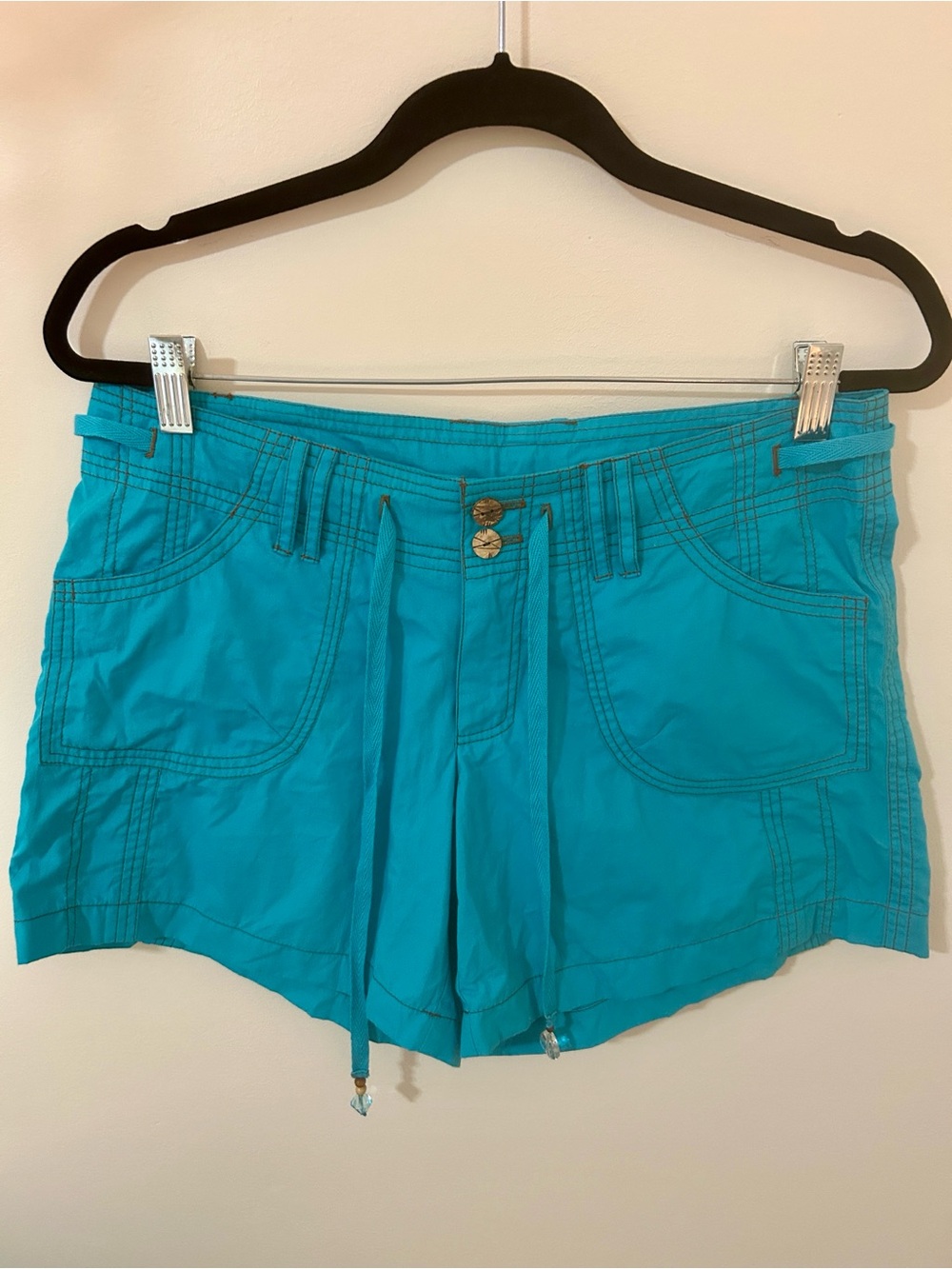 Santiki Turquoise Blue Cotton Cargo Utility Shorts S